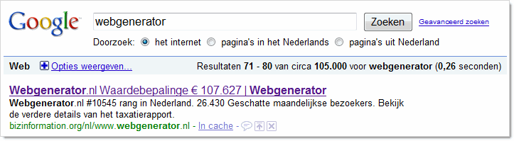 Onze website-waarde volgens bizinformation.org