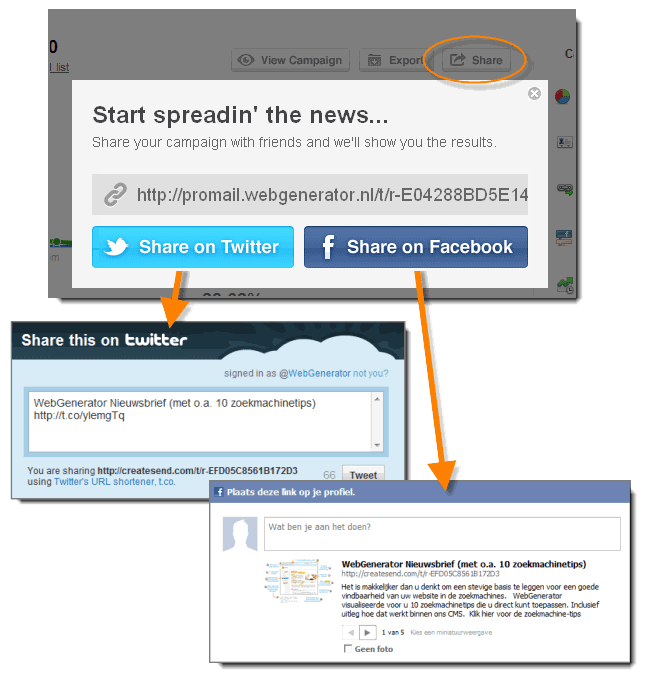 Nieuwsbrief op Twitter en Facebook plaatsen