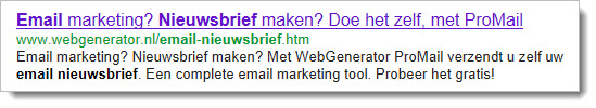 Voorbeeld zoekmachine resultaat email nieuwsbrief maken
