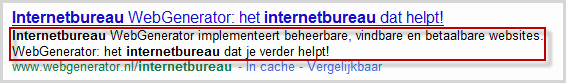 Metatag description in Google zoekresultaat