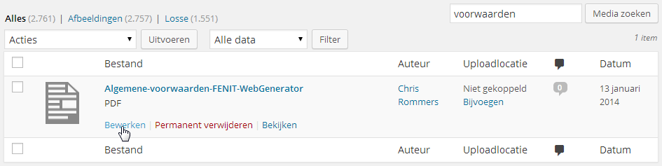 PDF-bestand in WordPress mediabibliotheek