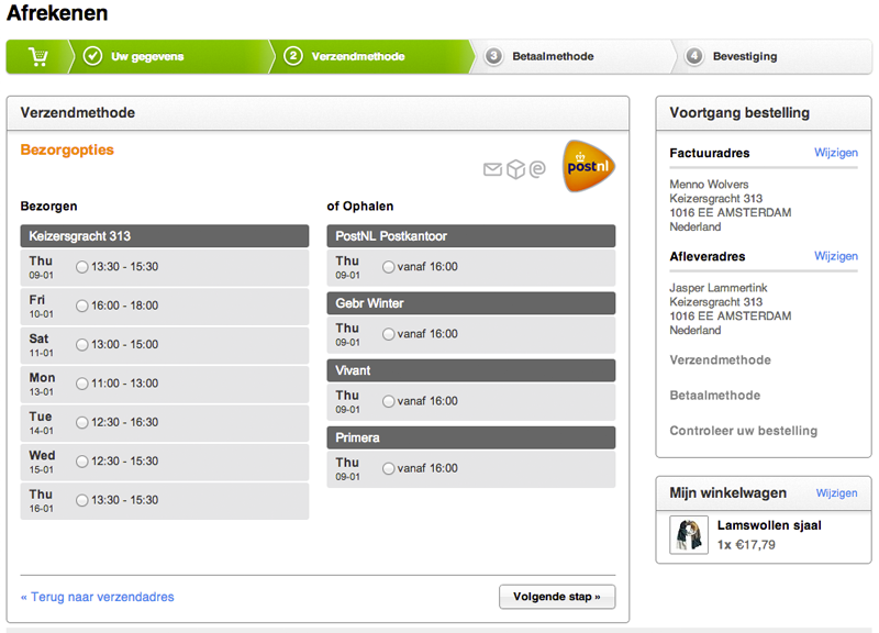 SEOshop PostNL bezorgopties