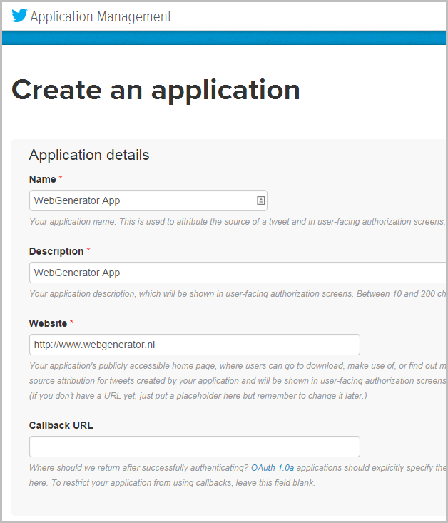 Twitter applicatie aanmaken