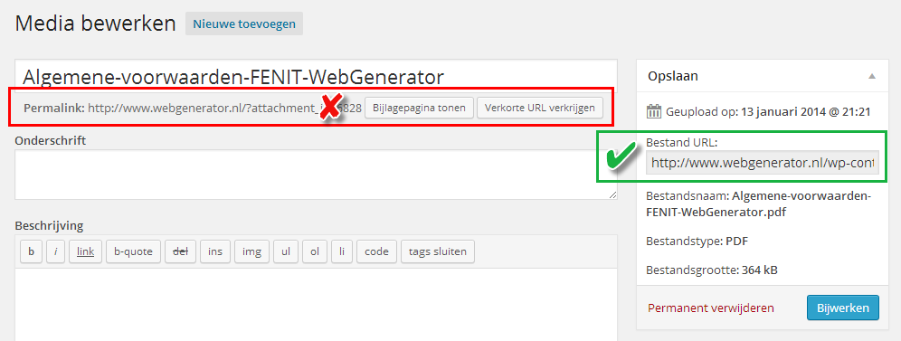 Bestand URL WordPress