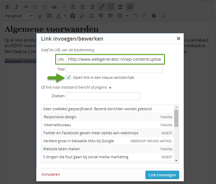 WordPress link naar PDF maken