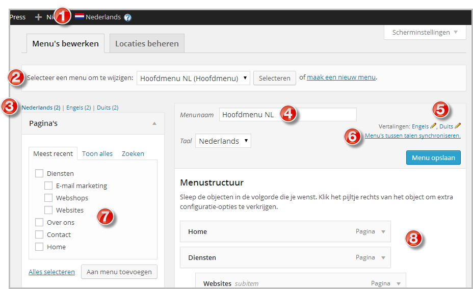 WPML menu meertalig beheren