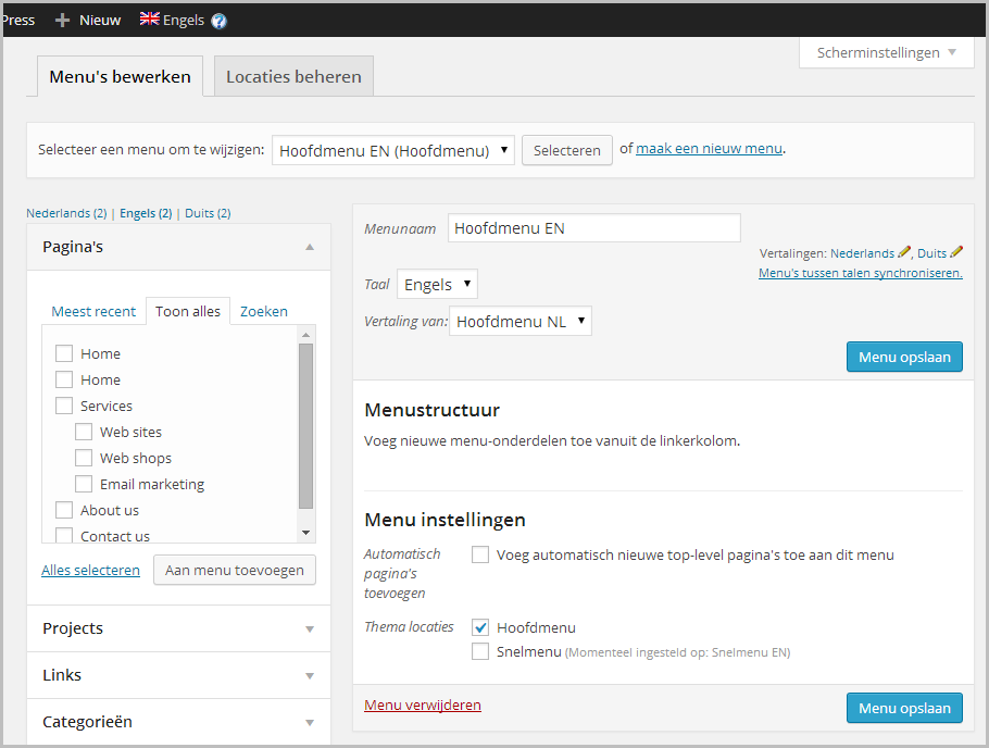 WPML menustructuur WordPress