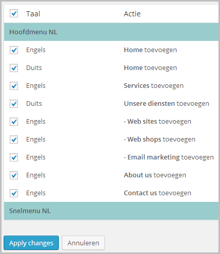 WPML Sync menu - Apply Changes