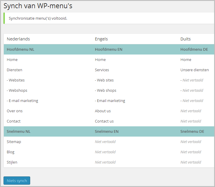 WPML synchronisatie voltooid